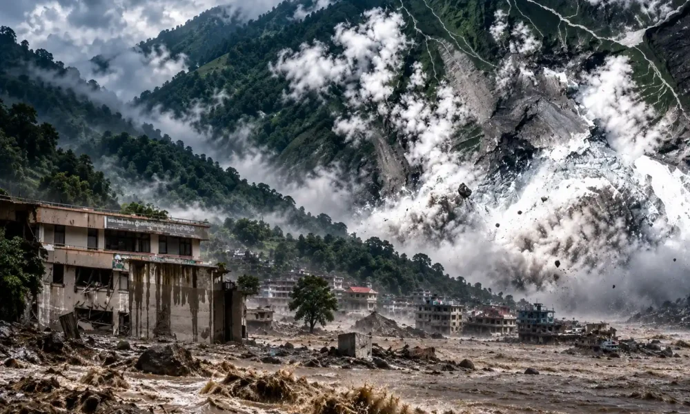 Langtang Lirung glacier collapse debris flood