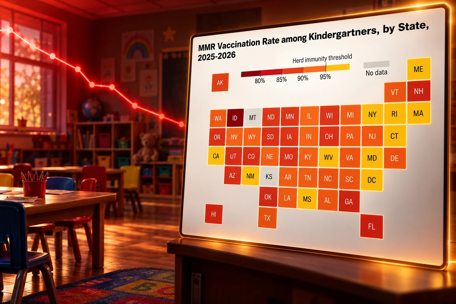 kindergarten MMR vaccination rate 92.4 percent CDC